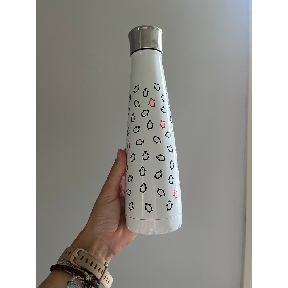 S'ip by S'well Penguin Print‎ Water Bottle Insulated Stainless Steel 15oz White